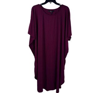 Yana K NEW Tania Dress Wine Red Burgandy Ribbed Short Sleeve Shirt Dress OS